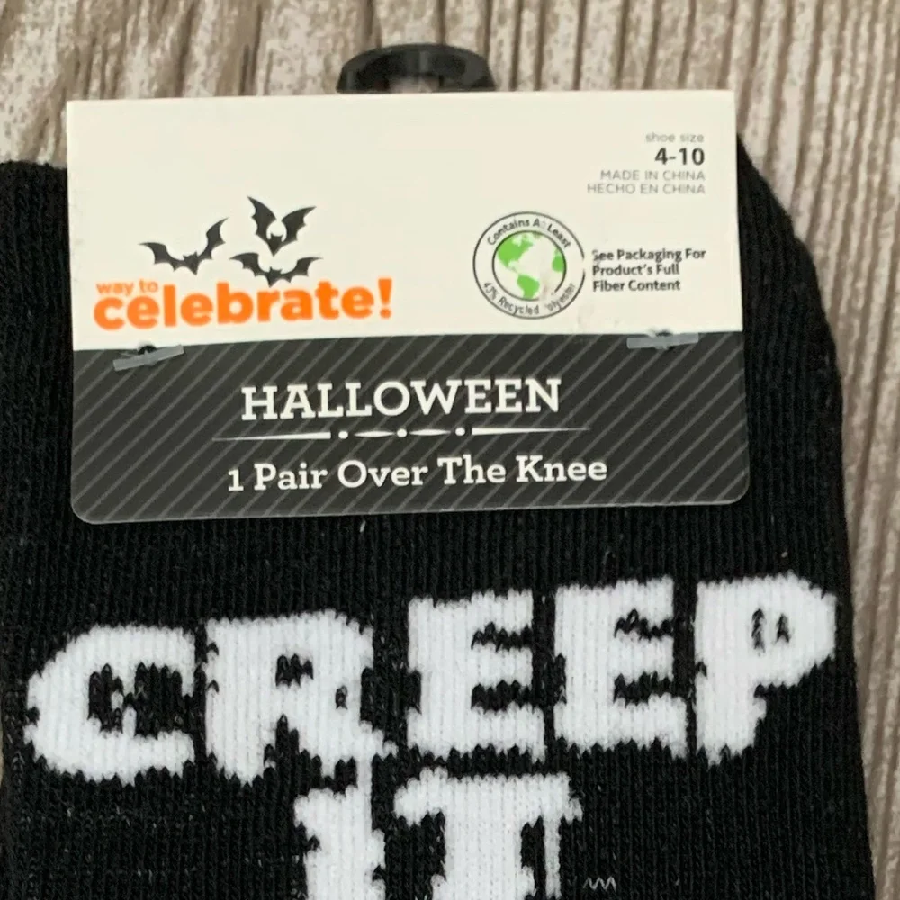Women’s over the knee socks “Creep it real” purple and black stripes 4-10 - Picture 3 of 3